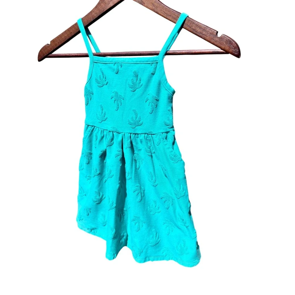Terry Cloth‎ Sundress Kids 3T Teal Palm Tree Cutout Pocket EXCELLENT CONDITION